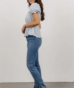 HAY Tops Jules Smocked Top | Light Blue