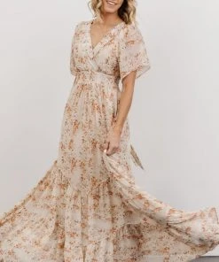 BB Custom Dresses Katherine Maxi Dress | Cream + Rust Floral