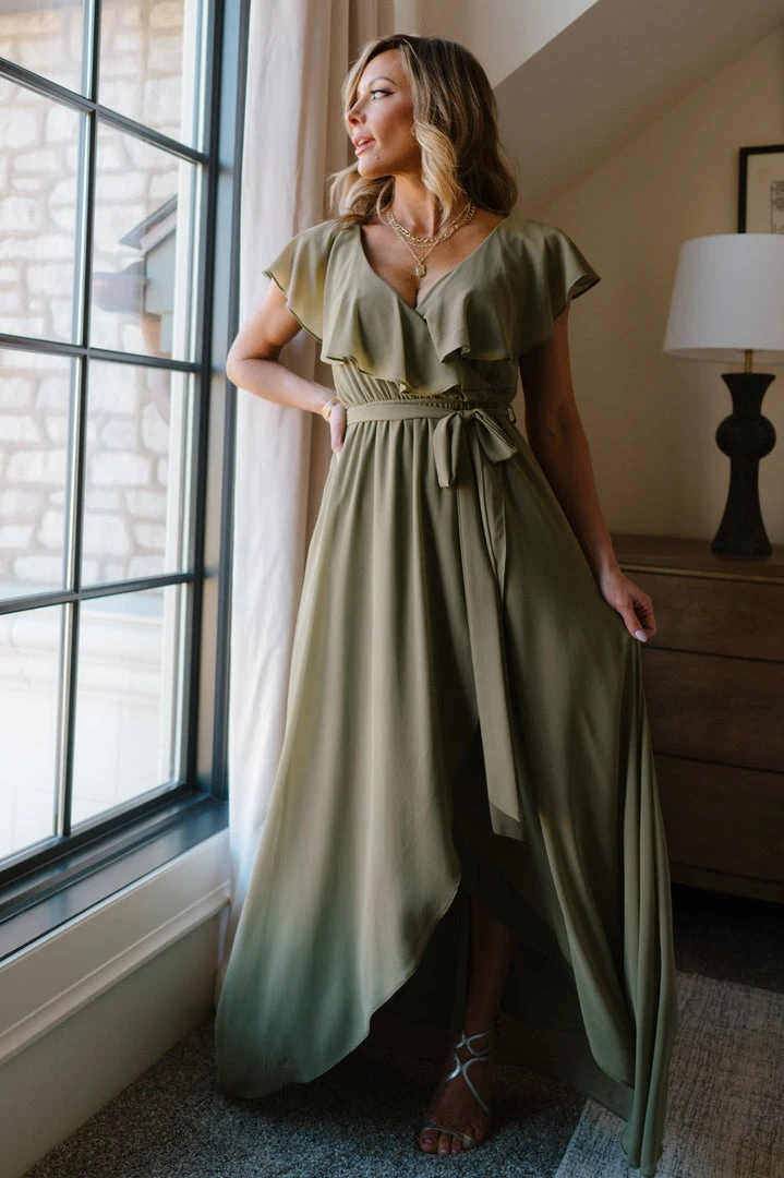 BB Custom Katya Ruffle Maxi Dress | Dusty Olive 1 BB Custom Katya Ruffle Maxi Dress | Dusty Olive