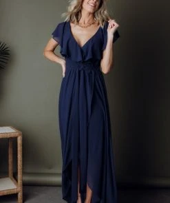 BB Custom Katya Ruffle Maxi Dress | Navy Dresses