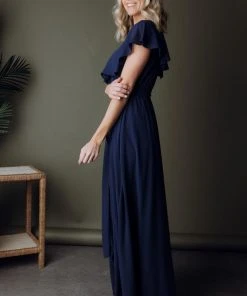 BB Custom Katya Ruffle Maxi Dress | Navy Dresses