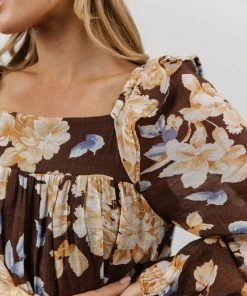 HAY Dresses Kayden Baby Doll Midi Dress | Brown Floral