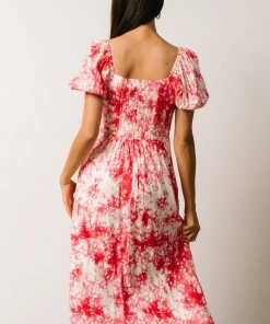 SL Kenna Midi Dress | Fuchsia Watercolor Print Dresses