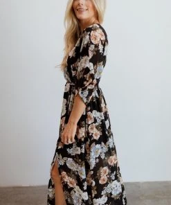 BB Custom Dresses Kia Kimono Maxi Dress | Black Floral