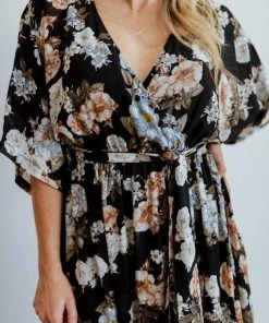 BB Custom Dresses Kia Kimono Maxi Dress | Black Floral