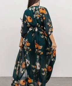 BB Custom Kia Kimono Maxi Dress | Deep Topaz Floral Dresses
