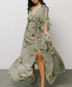 BB Custom Kia Kimono Maxi Dress | Olive Floral
