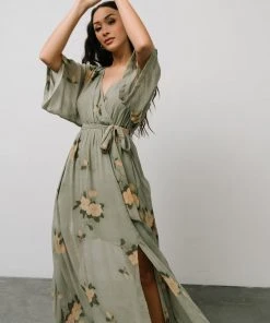 BB Custom Kia Kimono Maxi Dress | Olive Floral