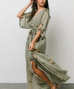 BB Custom Kia Kimono Maxi Dress | Olive Floral