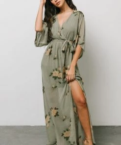 BB Custom Kia Kimono Maxi Dress | Olive Floral
