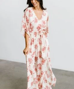 BB Custom Kia Kimono Maxi Dress | Red Floral