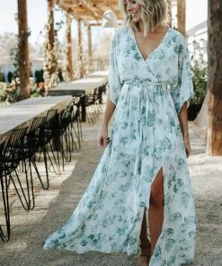 BB Custom Dresses Kia Kimono Maxi Dress | Sage Floral