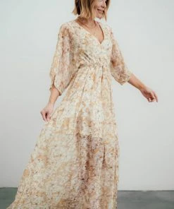 BB Custom Kia Kimono Maxi Dress | Tan Floral