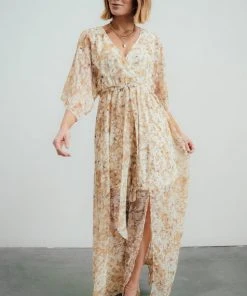 BB Custom Kia Kimono Maxi Dress | Tan Floral