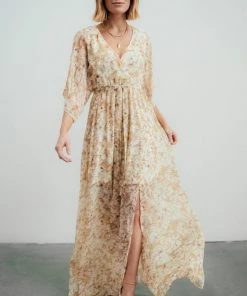BB Custom Kia Kimono Maxi Dress | Tan Floral