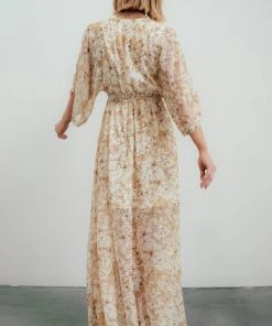 BB Custom Kia Kimono Maxi Dress | Tan Floral