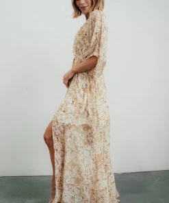 BB Custom Kia Kimono Maxi Dress | Tan Floral