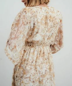 BB Custom Kia Kimono Maxi Dress | Tan Floral