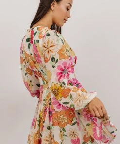 FT Dresses Kinz Blouson Sleeve Mini Dress | Ivory Multi Floral