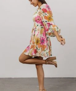 FT Dresses Kinz Blouson Sleeve Mini Dress | Ivory Multi Floral