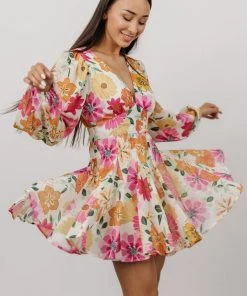 FT Dresses Kinz Blouson Sleeve Mini Dress | Ivory Multi Floral