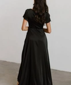 BB Custom Krystal Satin Wrap Gown | Black