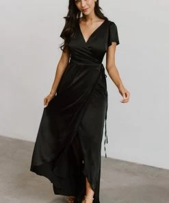 BB Custom Krystal Satin Wrap Gown | Black