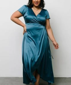 BB Custom Krystal Satin Wrap Gown | Blue Dresses