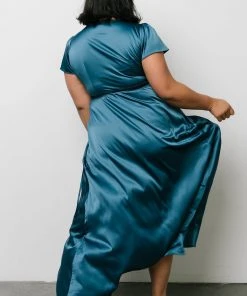 BB Custom Krystal Satin Wrap Gown | Blue Dresses