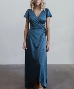 BB Custom Krystal Satin Wrap Gown | Blue Dresses