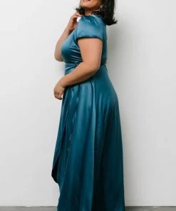 BB Custom Krystal Satin Wrap Gown | Blue Dresses