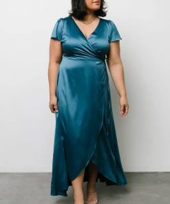 BB Custom Krystal Satin Wrap Gown | Blue Dresses