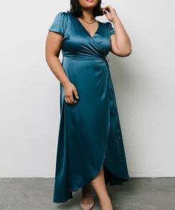 BB Custom Krystal Satin Wrap Gown | Blue Dresses