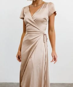 BB Custom Krystal Satin Wrap Gown | Champagne Dresses