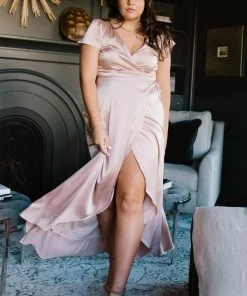 BB Custom Krystal Satin Wrap Gown | Champagne Dresses