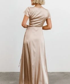 BB Custom Krystal Satin Wrap Gown | Champagne Dresses