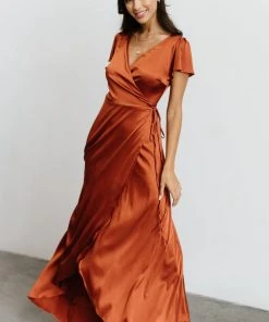 BB Custom Krystal Satin Wrap Gown | Copper Dresses