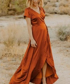 BB Custom Krystal Satin Wrap Gown | Copper Dresses