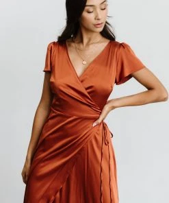 BB Custom Krystal Satin Wrap Gown | Copper Dresses
