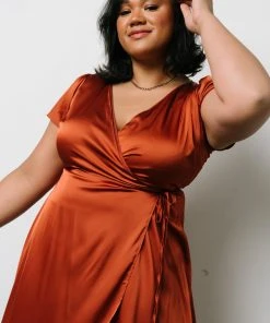 BB Custom Krystal Satin Wrap Gown | Copper Dresses