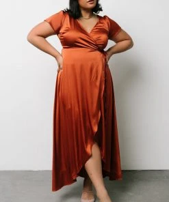 BB Custom Krystal Satin Wrap Gown | Copper Dresses