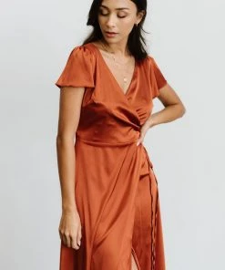 BB Custom Krystal Satin Wrap Gown | Copper Dresses