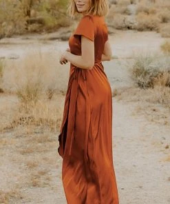 BB Custom Krystal Satin Wrap Gown | Copper Dresses