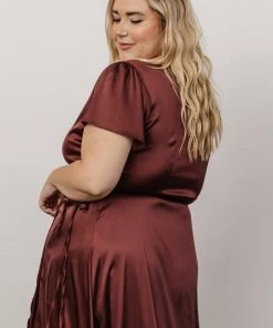 BB Custom Krystal Satin Wrap Gown | Dark Clove Dresses