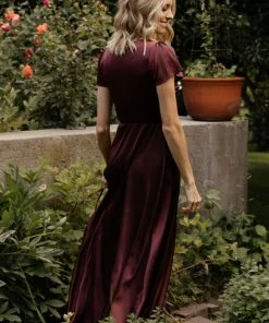 BB Custom Krystal Satin Wrap Gown | Dark Clove Dresses