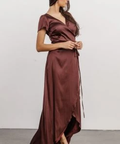 BB Custom Krystal Satin Wrap Gown | Dark Clove Dresses