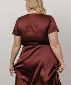 BB Custom Krystal Satin Wrap Gown | Dark Clove Dresses