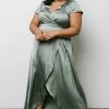 BB Custom Dresses Krystal Satin Wrap Gown | Eucalyptus