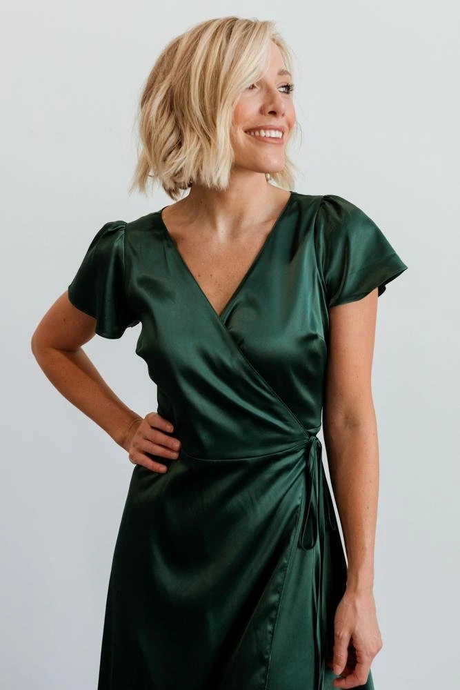 BB Custom Dresses Krystal Satin Wrap Gown | Green 8 BB Custom Dresses Krystal Satin Wrap Gown | Green