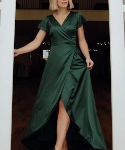 BB Custom Dresses Krystal Satin Wrap Gown | Green